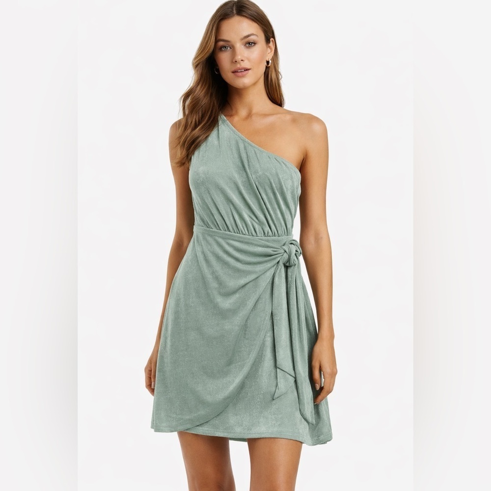 Cupshe One Shoulder Sage Green Wrap Dress Size M NWOT